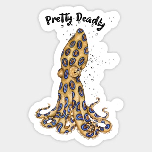 Pretty Deadly Blue Ring Octopus Art Black Text Sticker